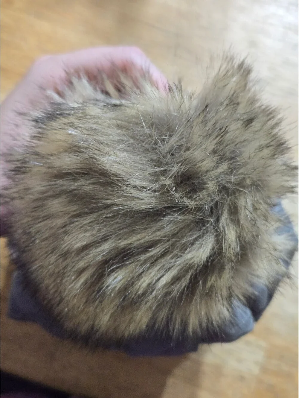 Britt's Knits Quilted Grey Beanie Hat with Faux Fur Pom Pom